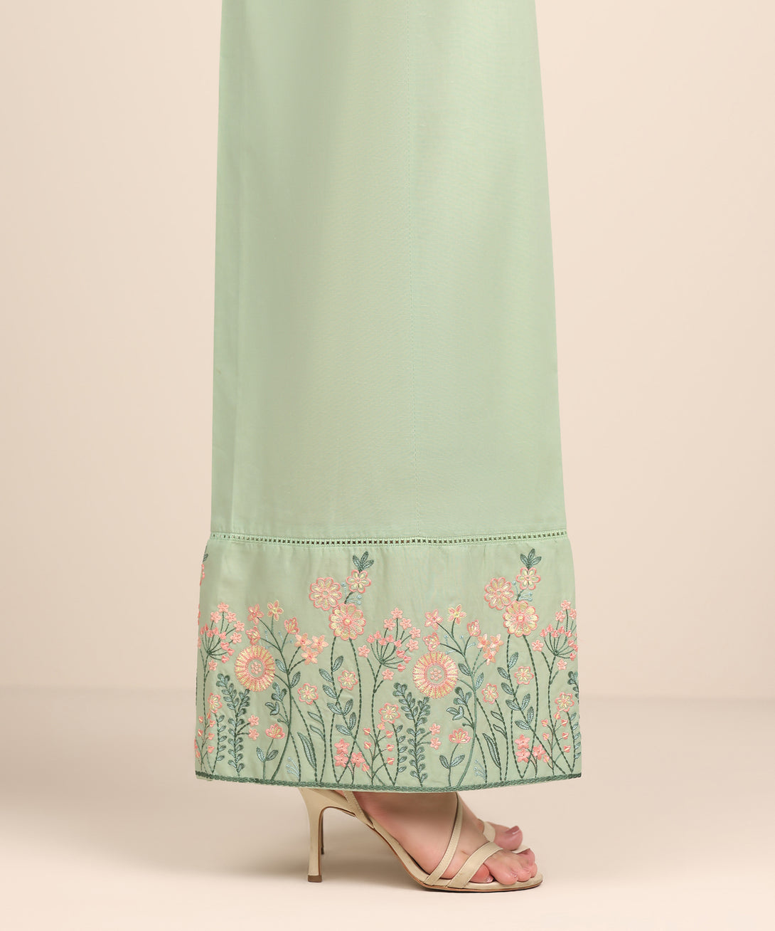 Women's RTW Cambric Green Embroidered Flared Pants