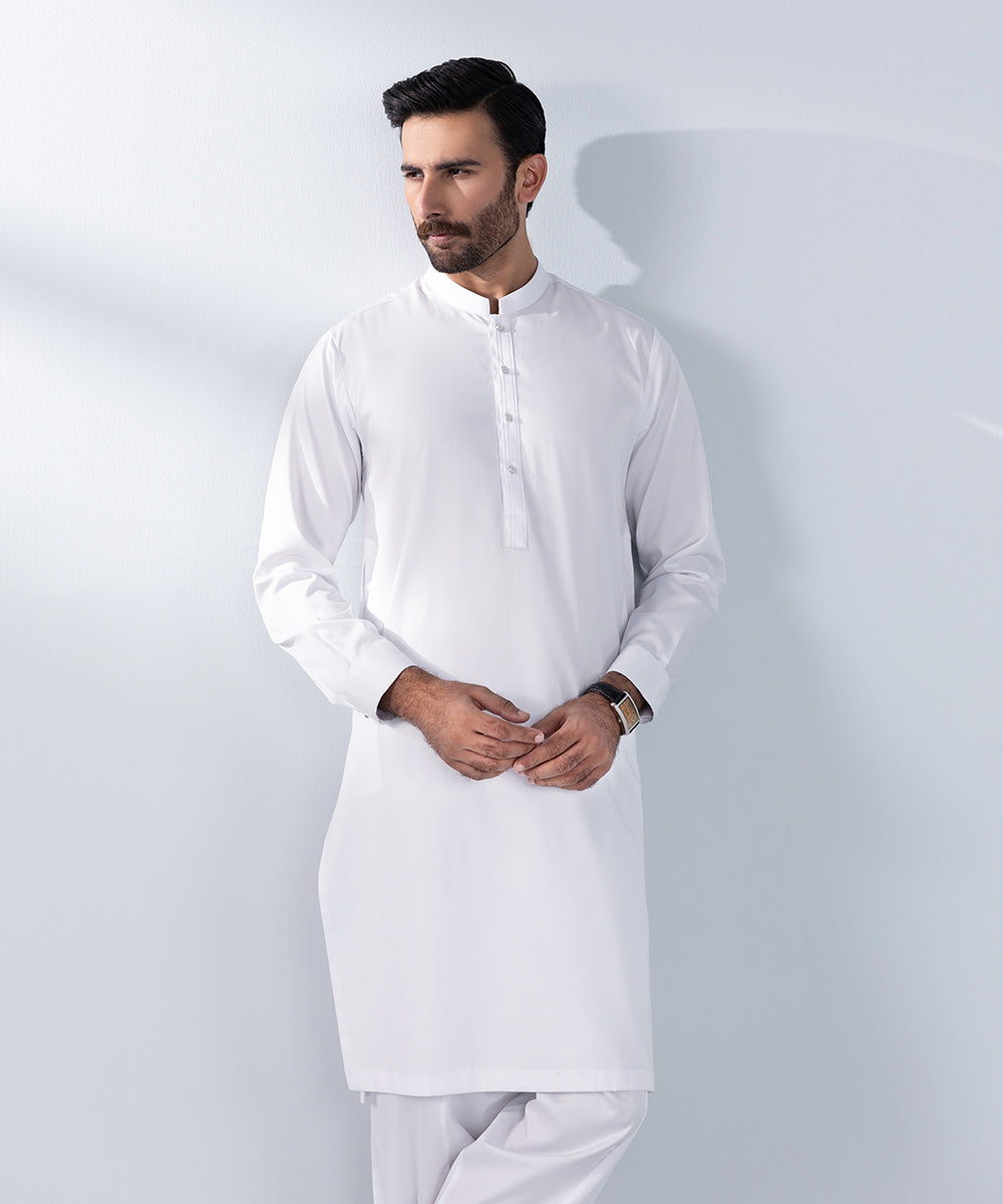 Men's Stitched White Premium Cotton Kurta Shalwar