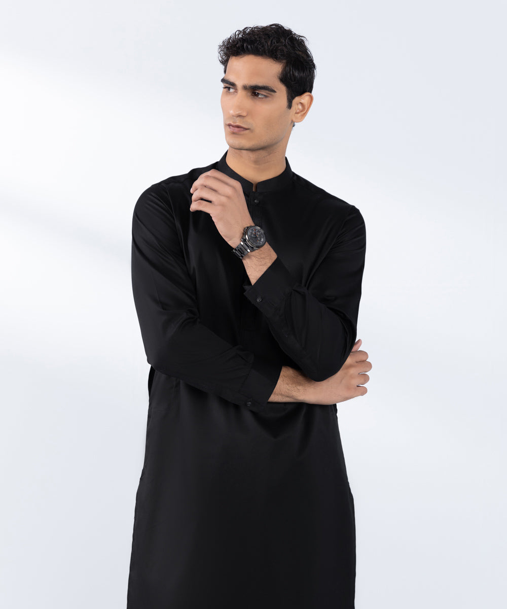 Men's Stitched Black Premium Cotton Kurta Shalwar