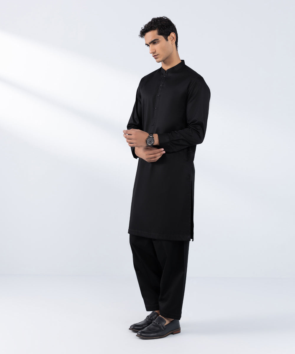 Men's Stitched Black Premium Cotton Kurta Shalwar