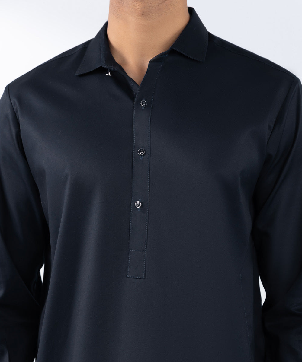 Men's Stitched Navy Blue Premium Cotton Kurta Shalwar