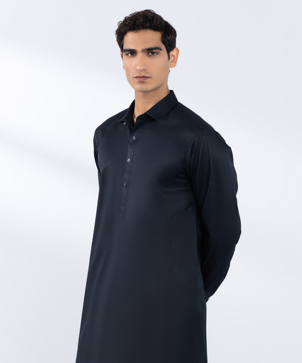 Men's Stitched Navy Blue Premium Cotton Kurta Shalwar