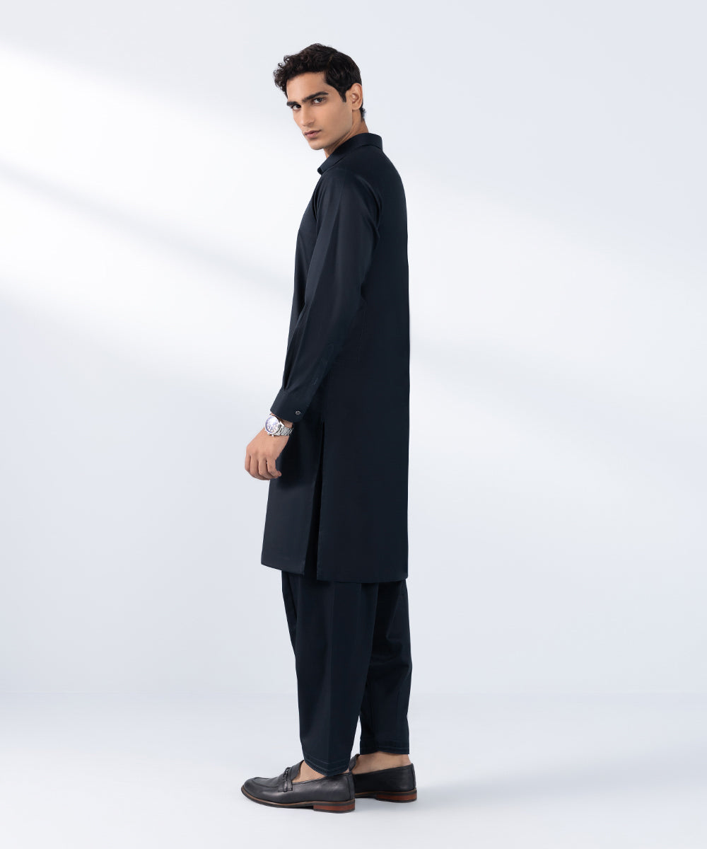 Men's Stitched Navy Blue Premium Cotton Kurta Shalwar