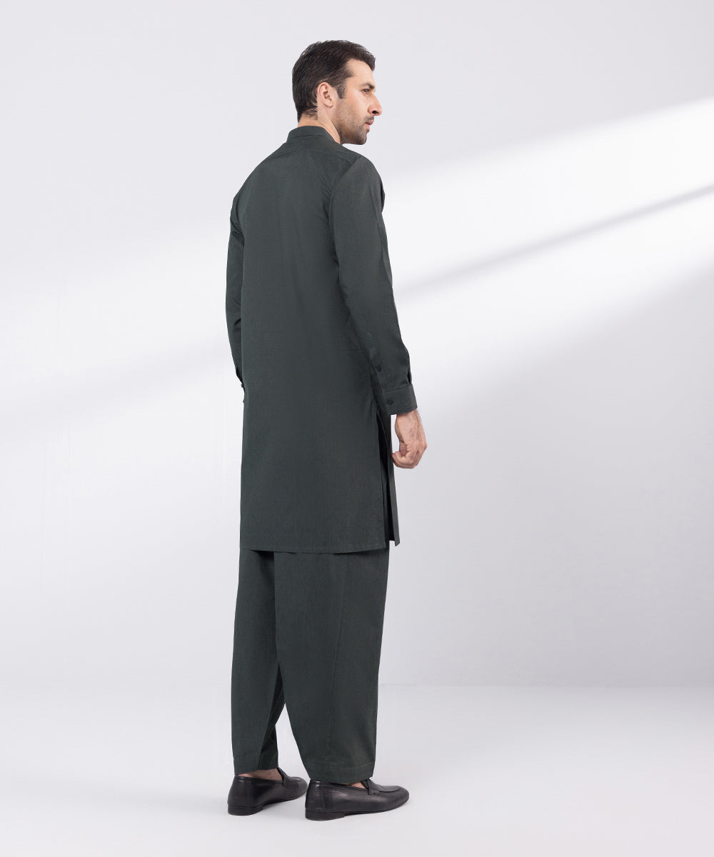 Men's Stitched Grey Cotton Jacquard Suit