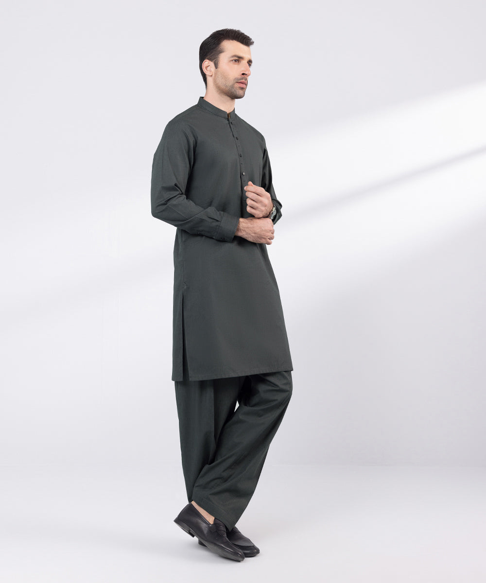 Men's Stitched Grey Cotton Jacquard Suit