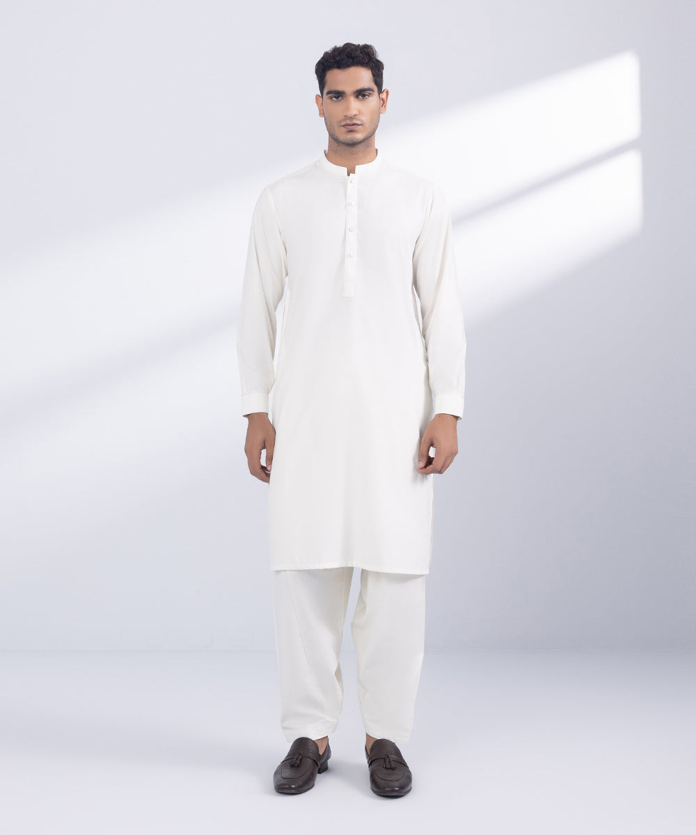 Men's Stitched White  Poly Suit