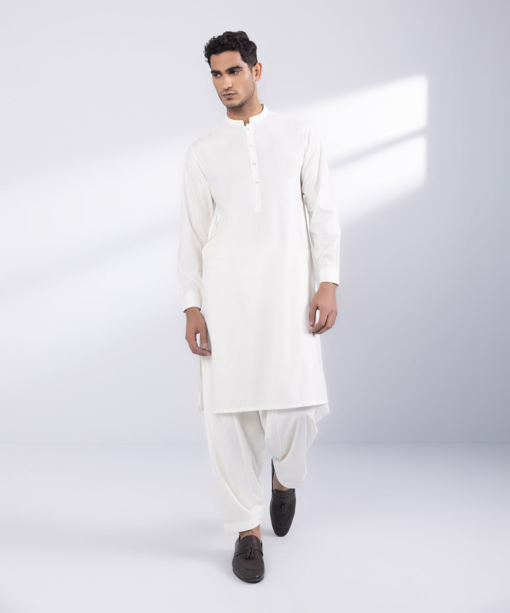 Men's Stitched White  Poly Suit