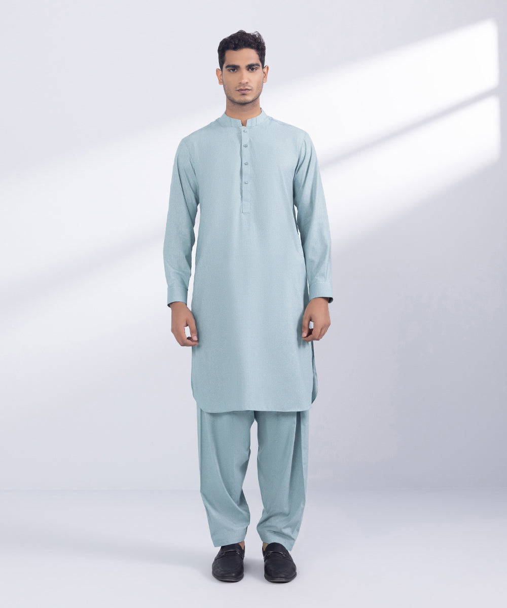 Men's Stitched Sea Green  Poly Suit