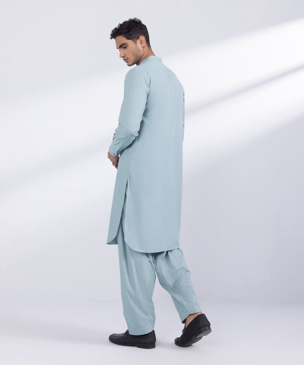 Men's Stitched Sea Green  Poly Suit