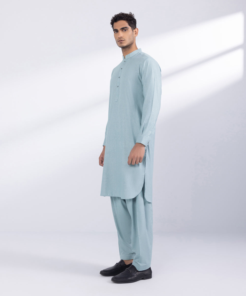 Men's Stitched Sea Green  Poly Suit