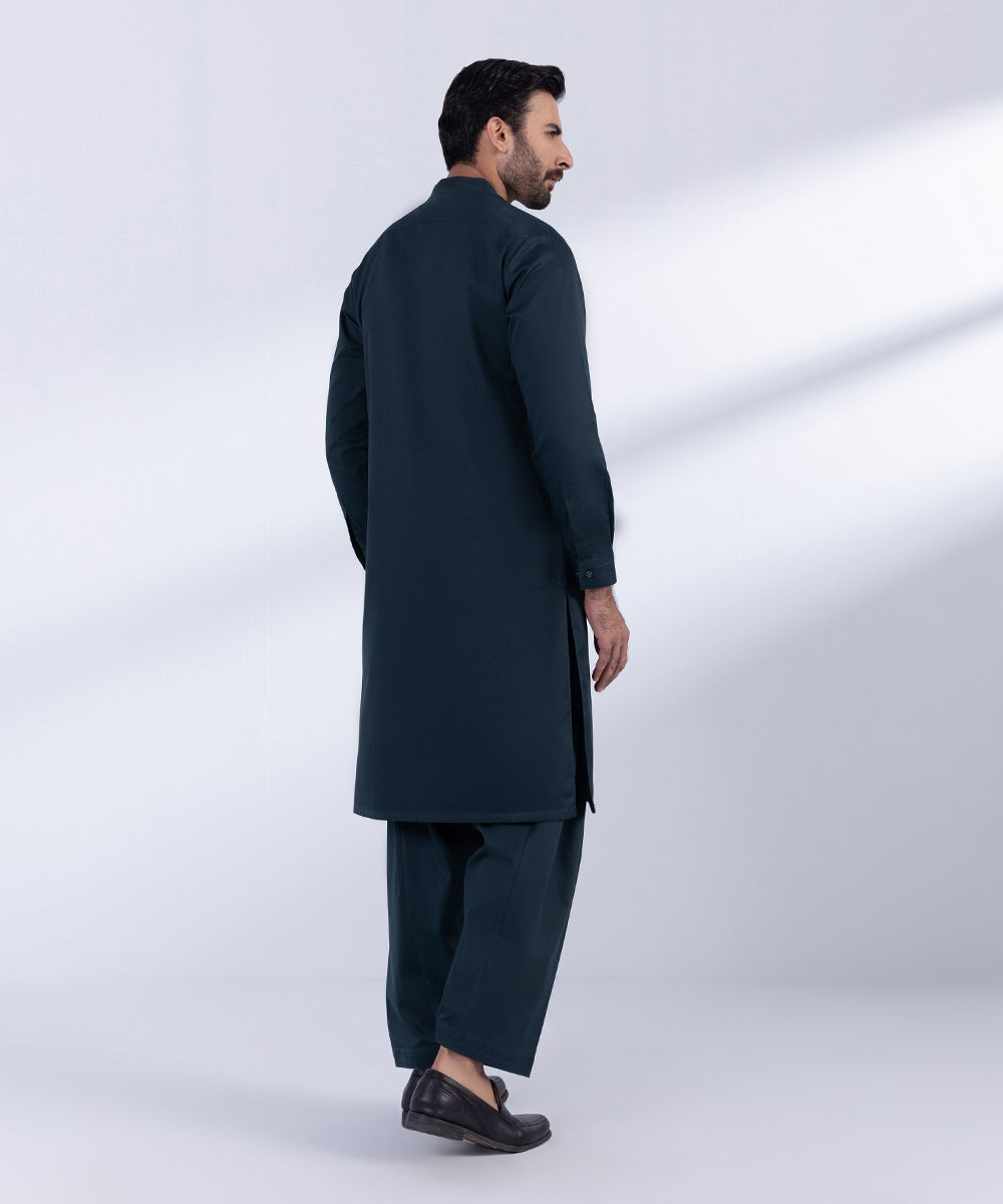 Men's Stitched Navy Cotton Dobby Kurta Shalwar