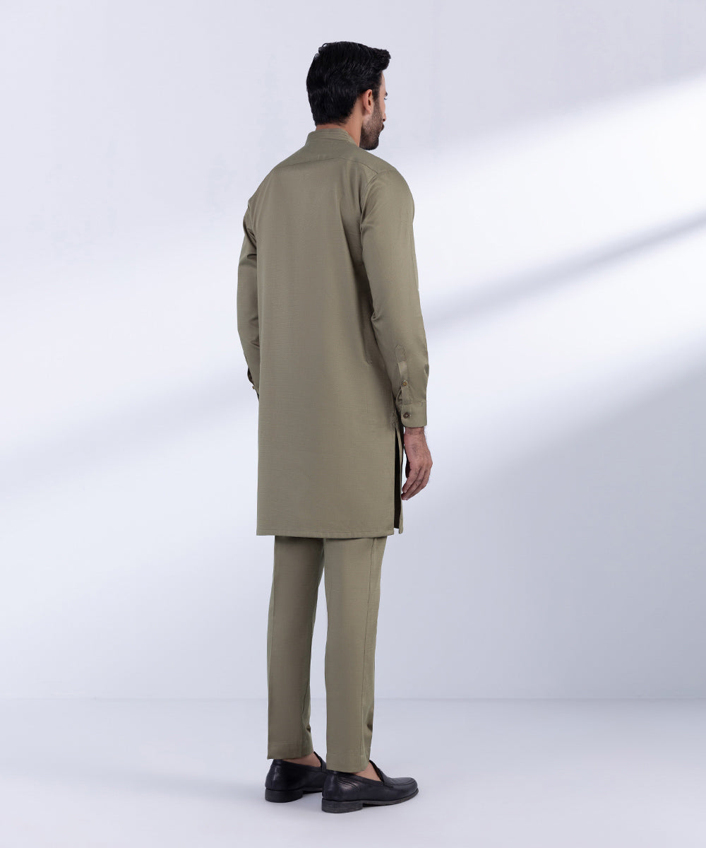 Men's Stitched Light Khaki Cotton Dobby Kurta Trousers