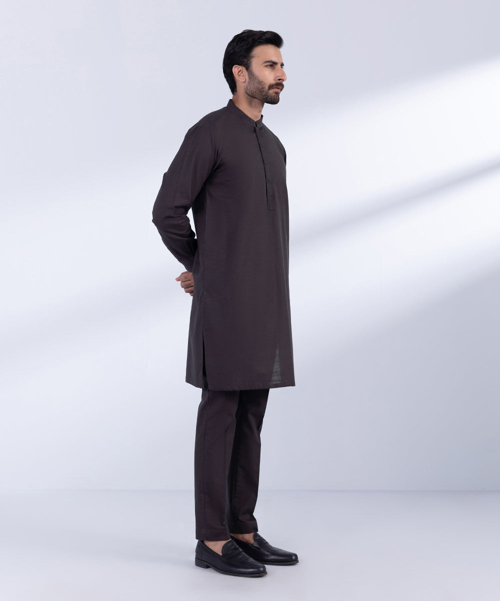 Men's Stitched Purple Khaddar Kurta Trousers