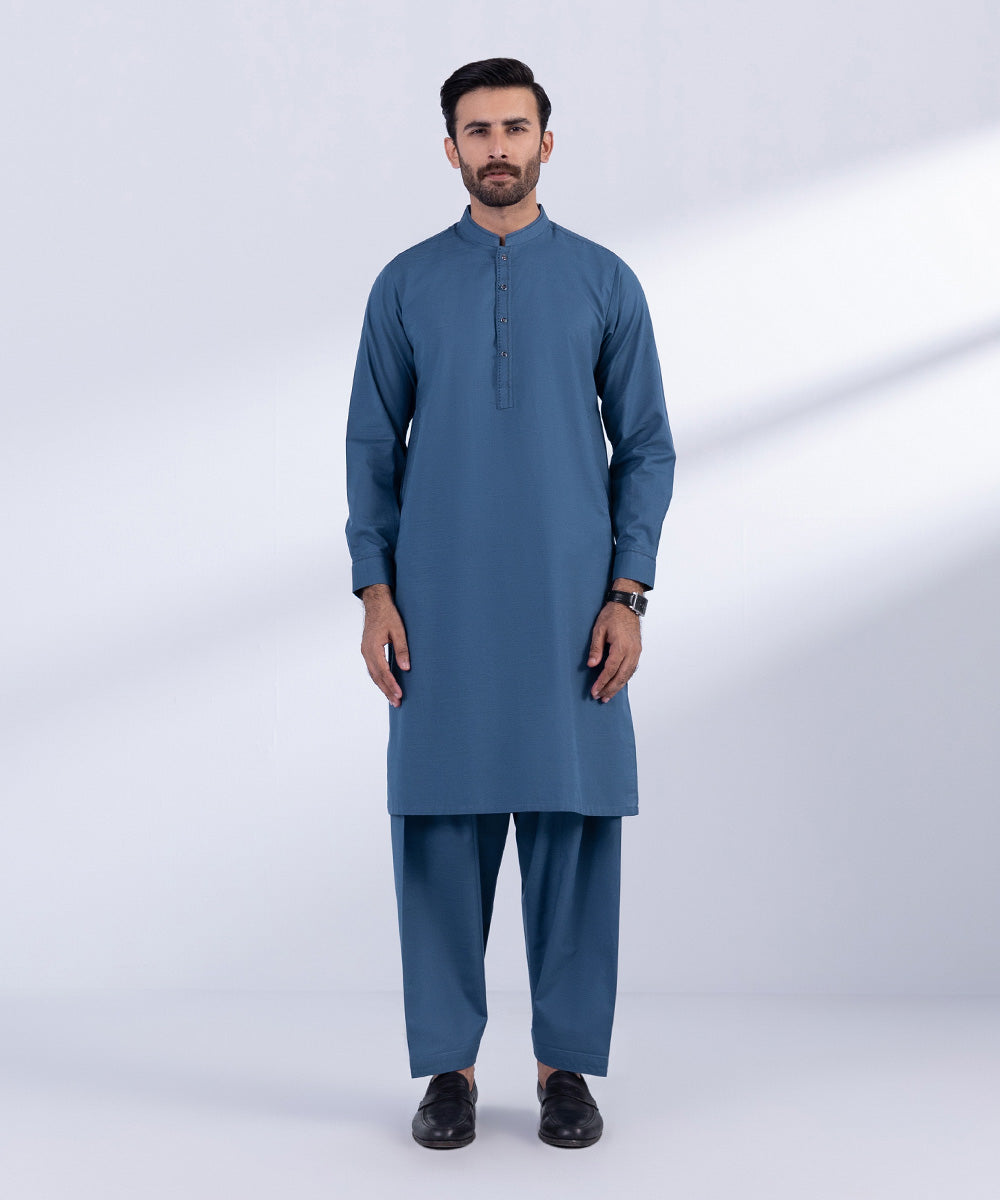 Men's Stitched Blue Khaddar Kurta Shalwar