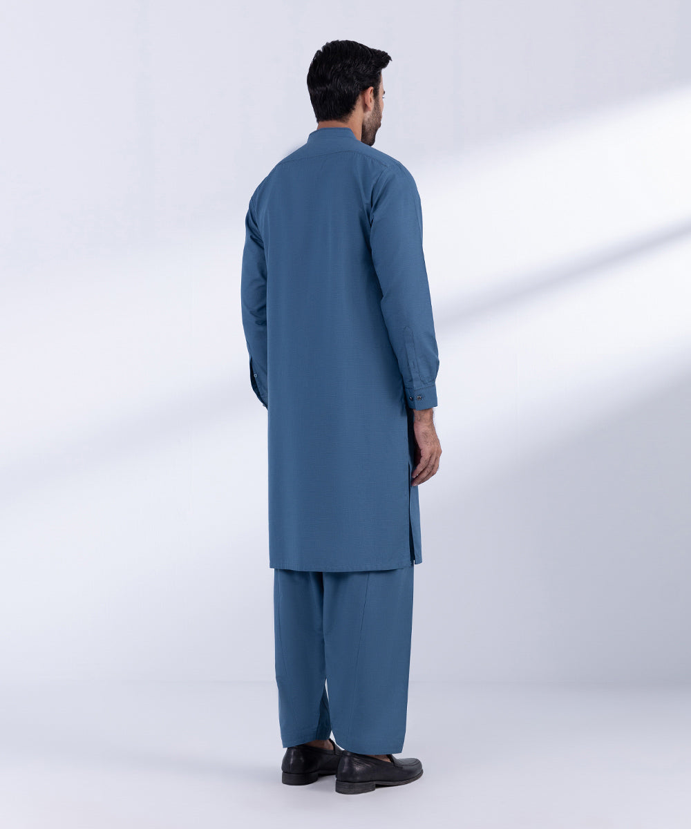 Men's Stitched Blue Khaddar Kurta Shalwar