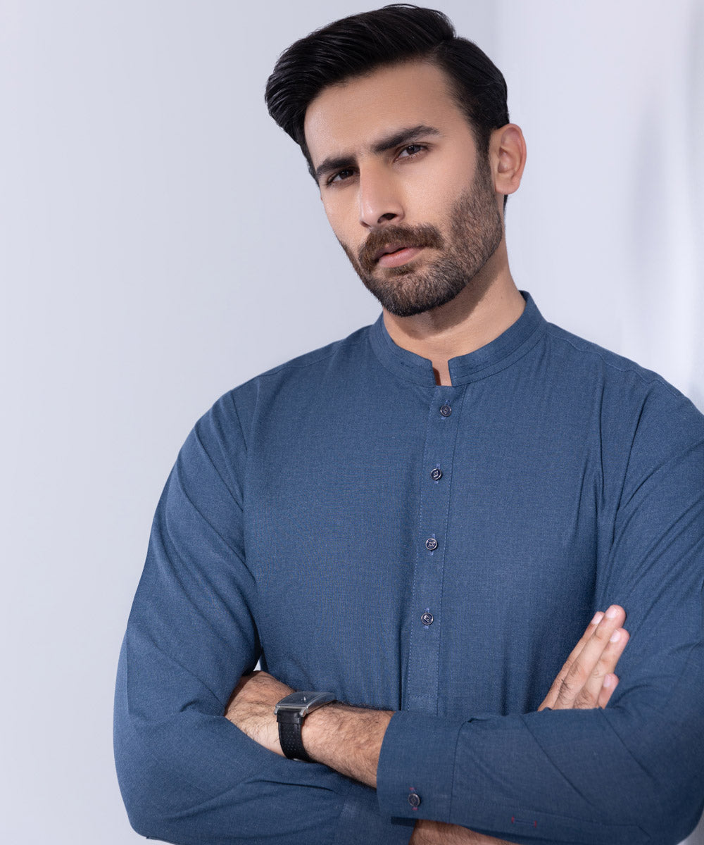 Men's Stitched Blue Premium Wash & Wear Kurta Shalwar