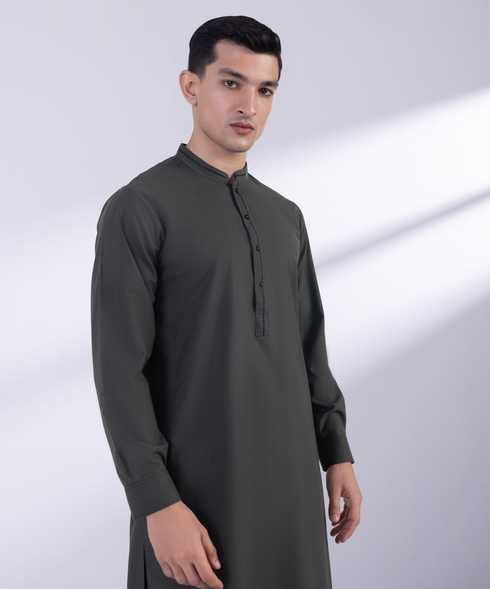 Men's Stitched Dark Gray Premium Wash & Wear Kurta Shalwar