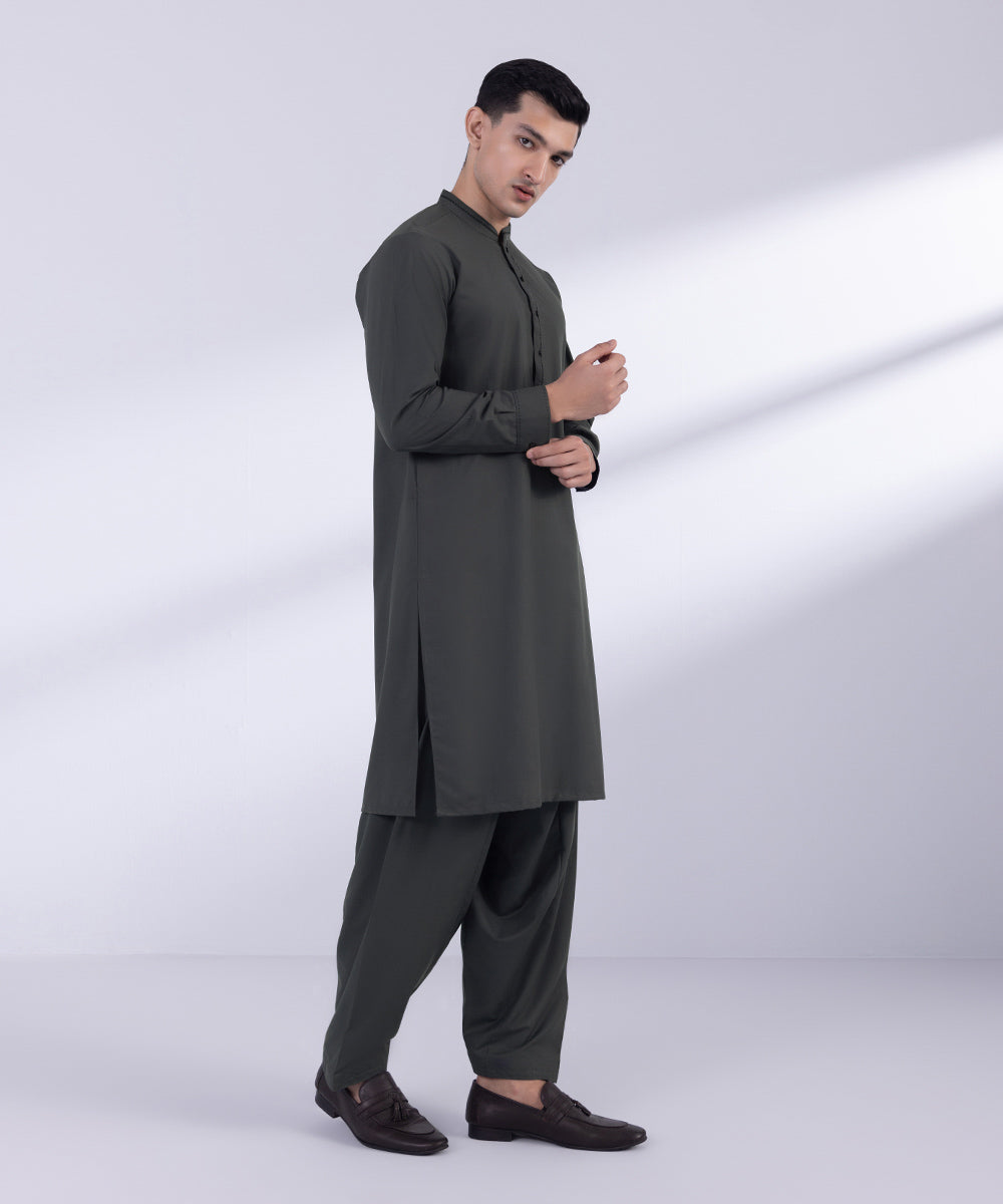 Men's Stitched Dark Gray Premium Wash & Wear Kurta Shalwar