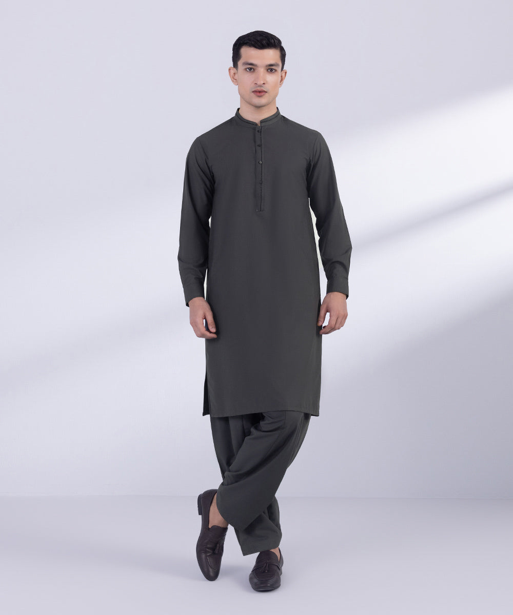 Men's Stitched Dark Gray Premium Wash & Wear Kurta Shalwar