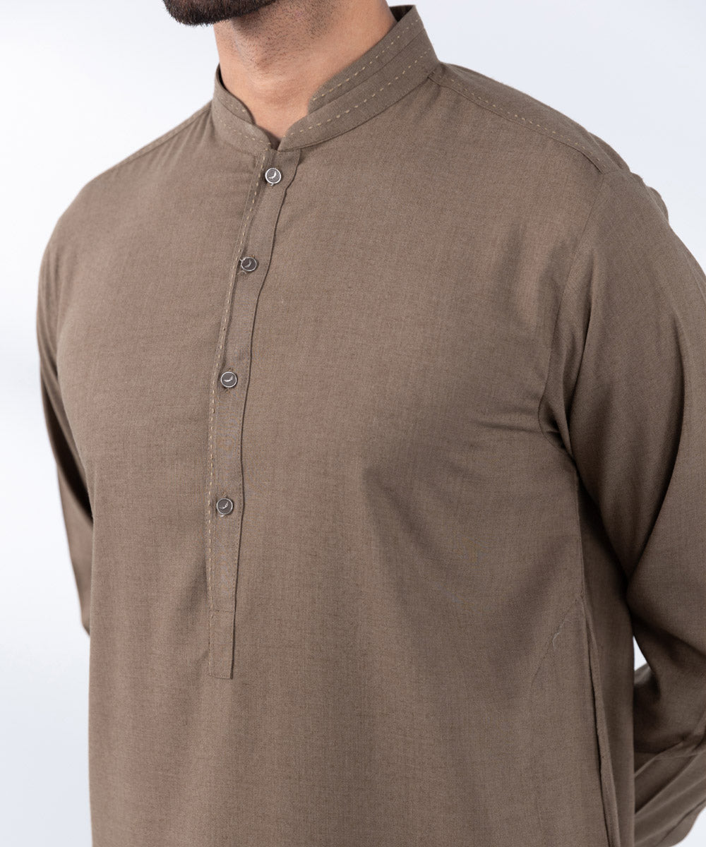 Men's Stitched Camel Brown Luxury Wool Kurta Shalwar