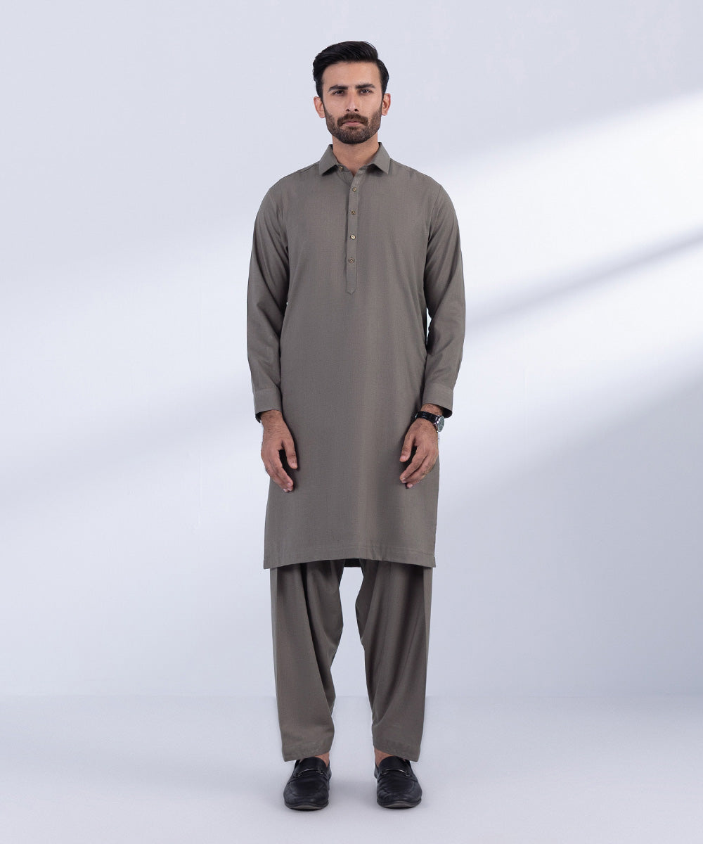 Men's Stitched Olive Grey Luxury Wool Kurta Shalwar