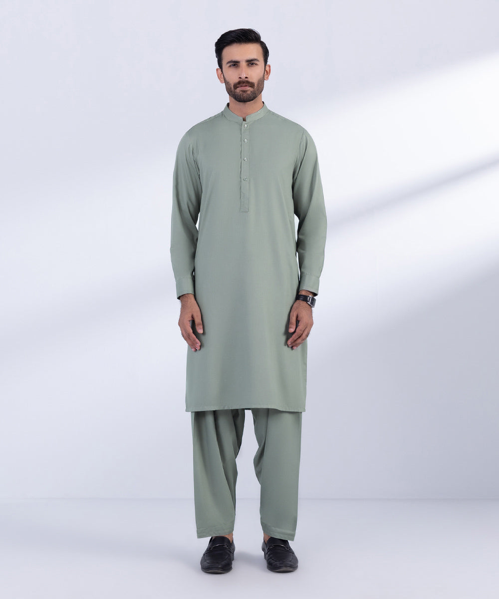 Men's Stitched Olive Green Premium Wash & Wear Kurta Shalwar