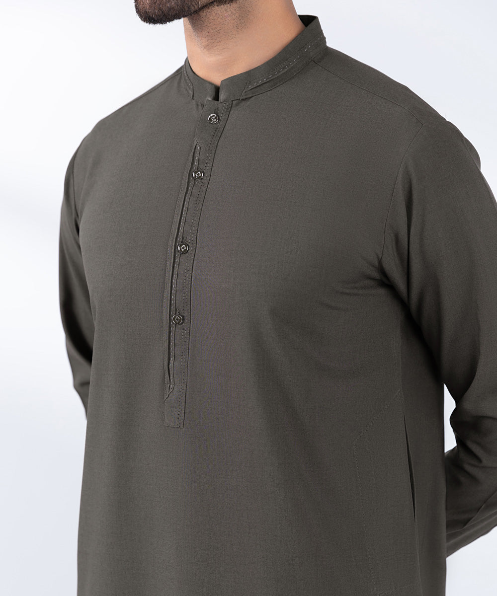 Men's Stitched Brown Wash & Wear Kurta Shalwar