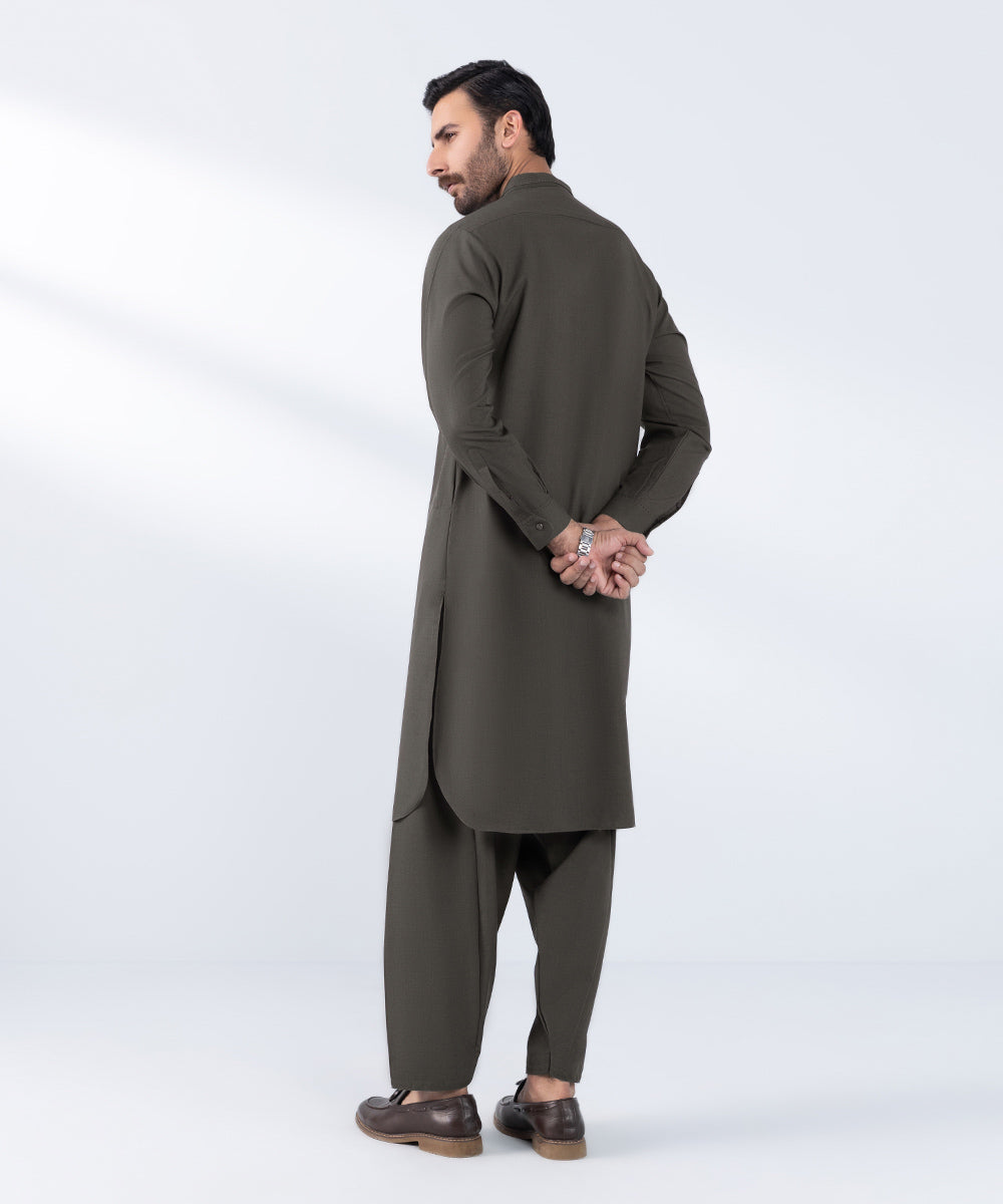 Men's Stitched Brown Wash & Wear Kurta Shalwar