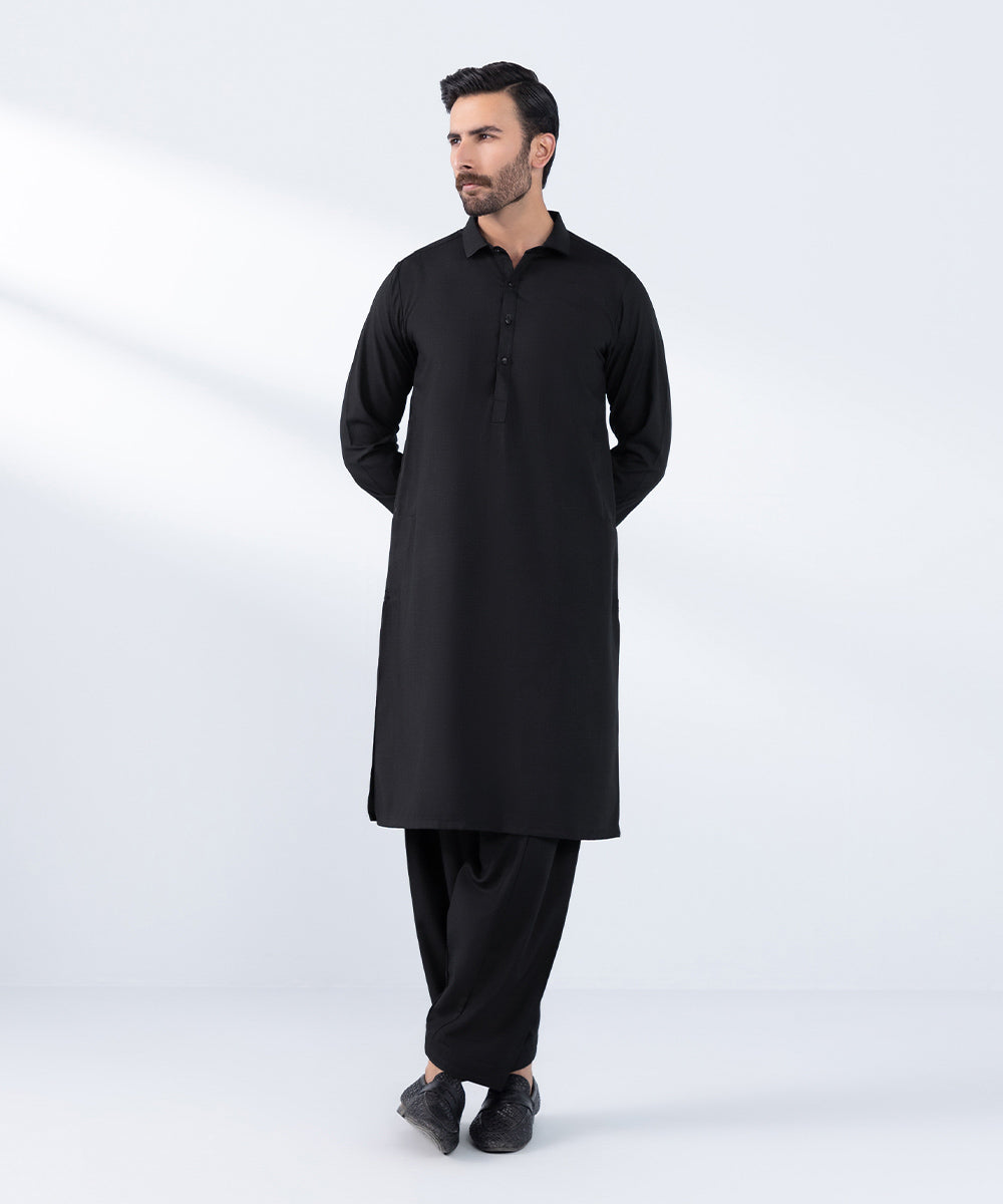 Men's Stitched Black Wash & Wear Kurta Shalwar