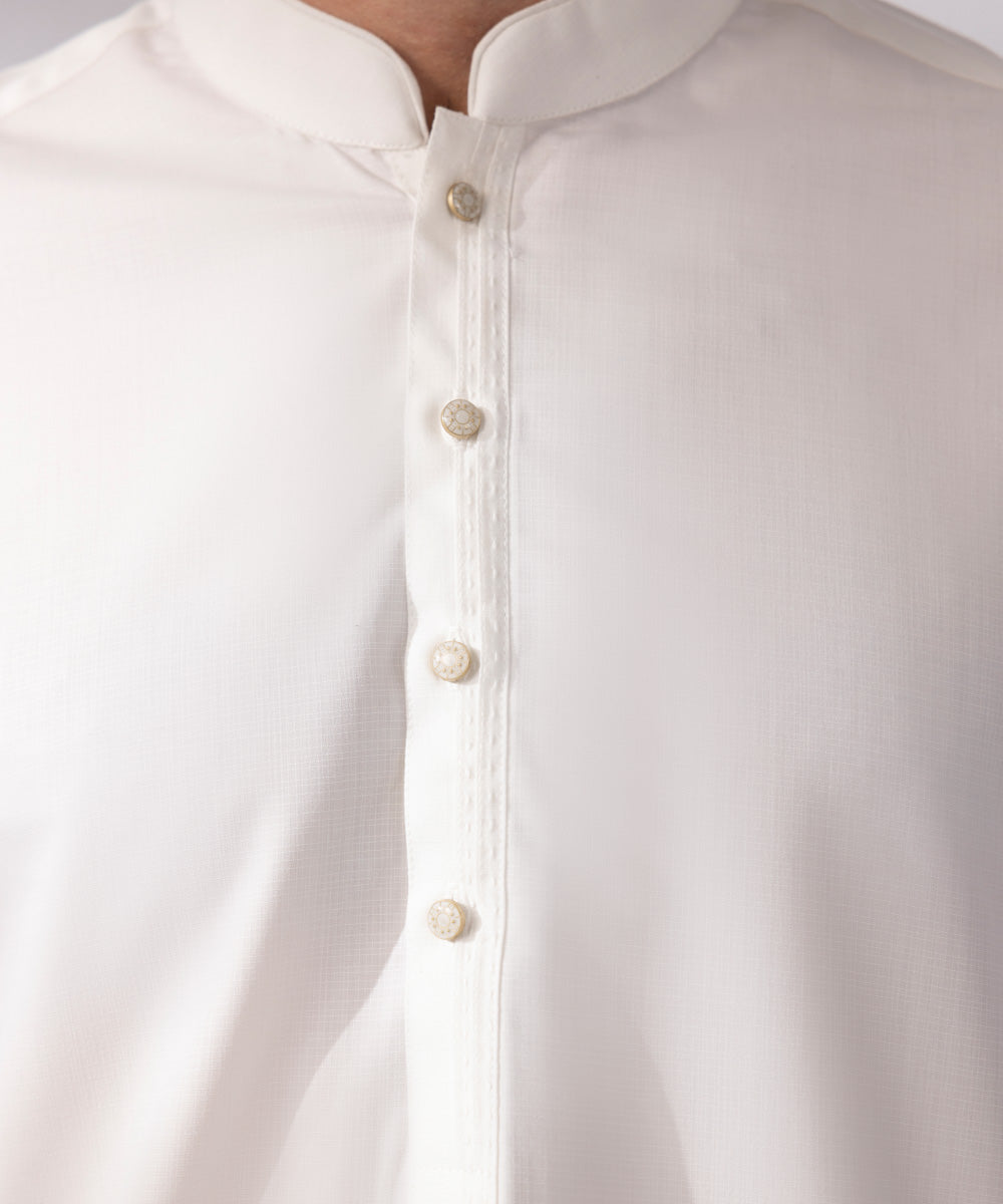 Men's Stitched Wash & Wear White Straight Hem Kurta Shalwar