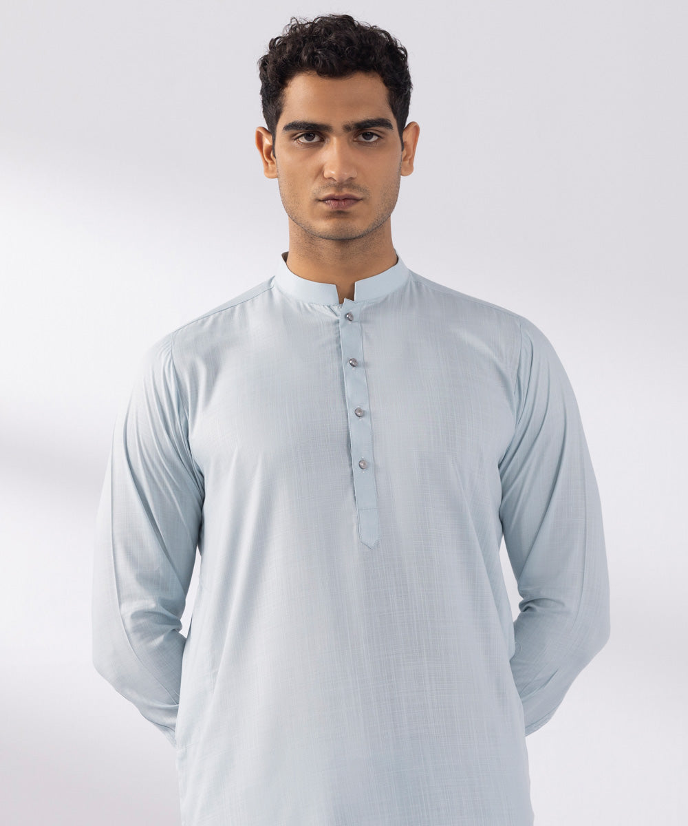 Men's Stitched Wash & Wear Aqua Straight Hem Kurta Shalwar