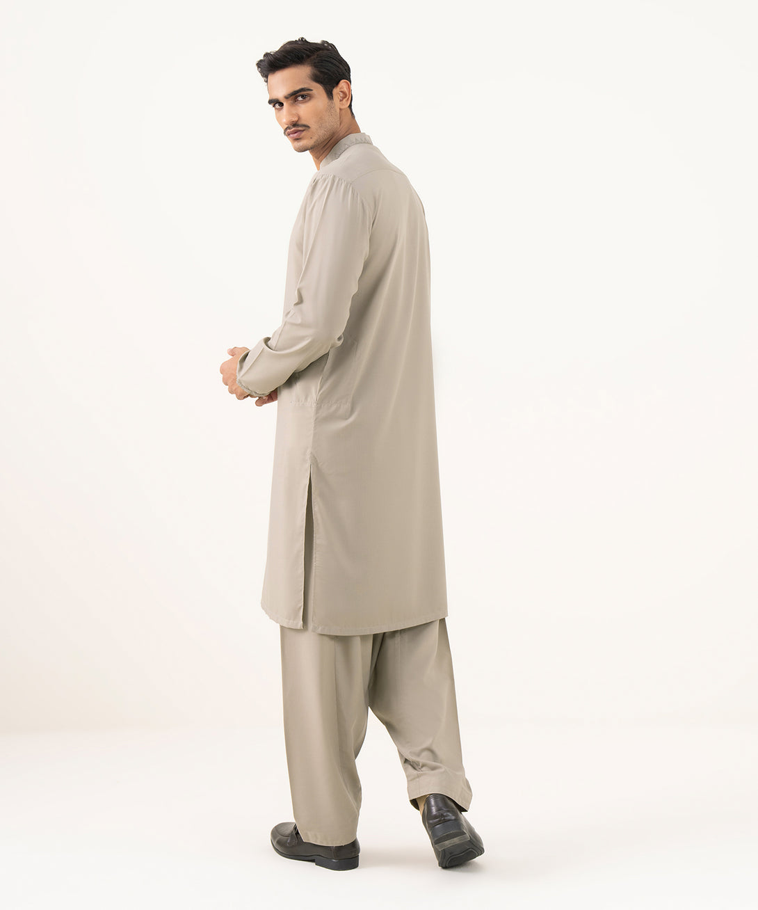 Men's 100% Cotton Plain Light Beige Kurta Shalwar