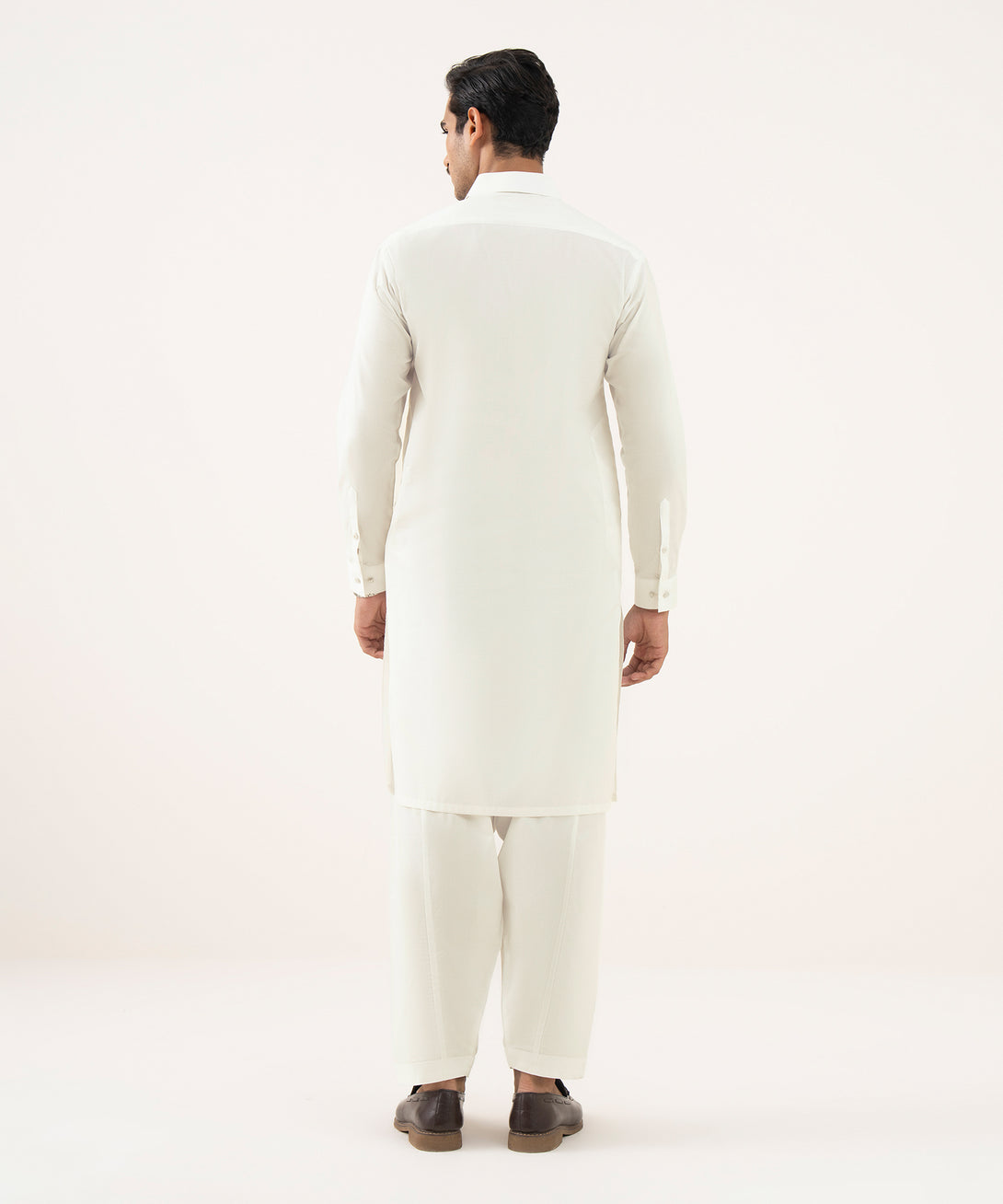 Men's 100% Cotton Embroidered Light Cream Kurta Shalwar