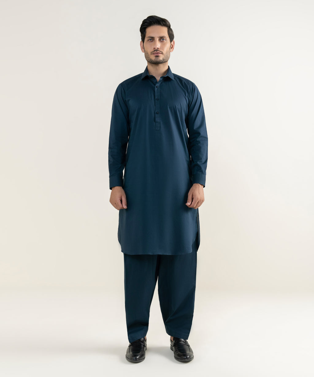 Men's 100% Cotton Plain Blue Kameez Shalwar