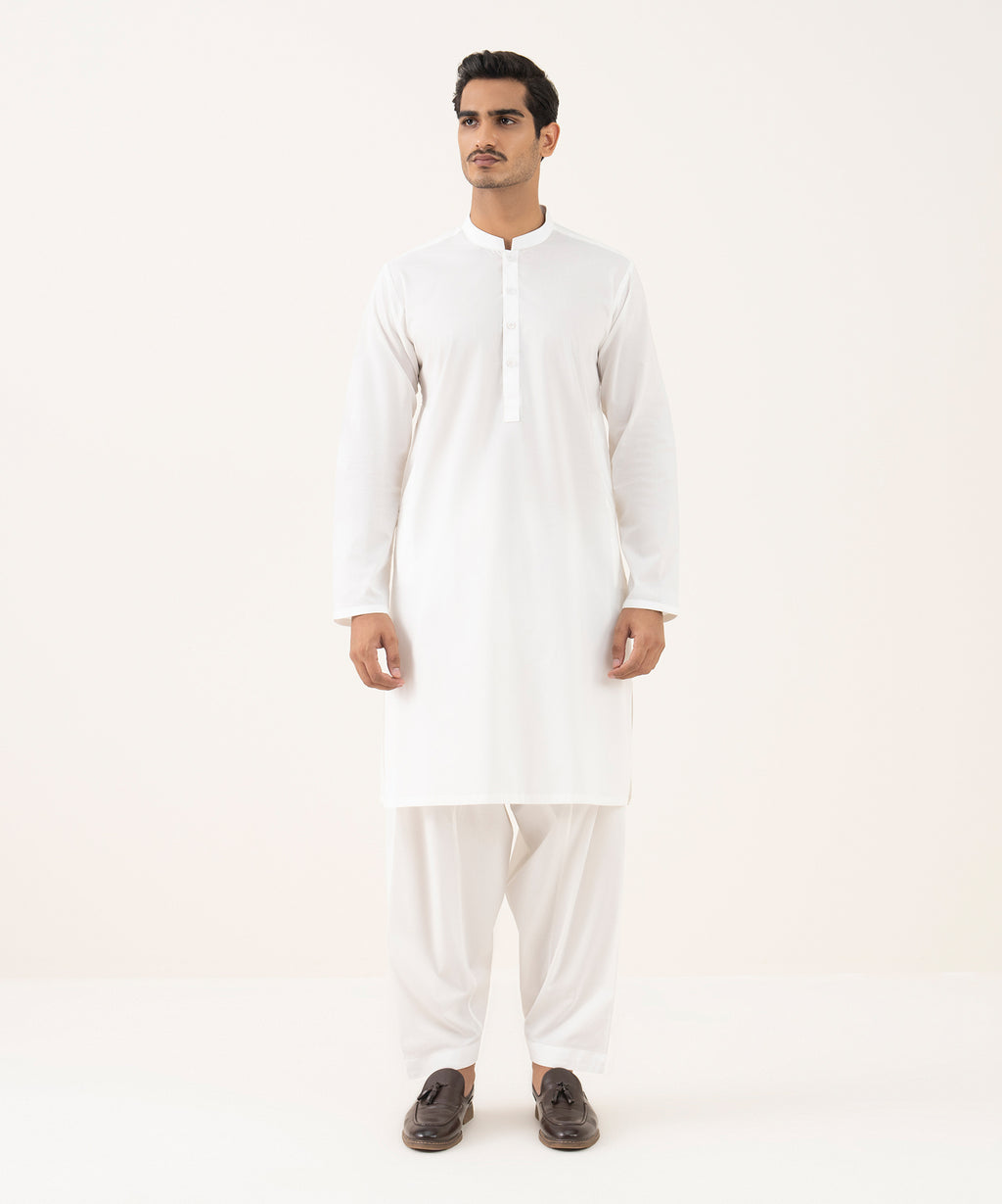 Men's 100% Cotton Plain Off-White Kurta Shalwar