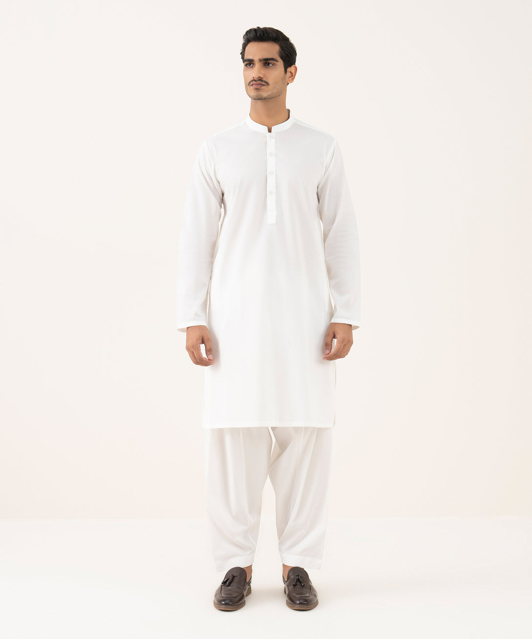Men's 100% Cotton Plain Off-White Kurta Shalwar