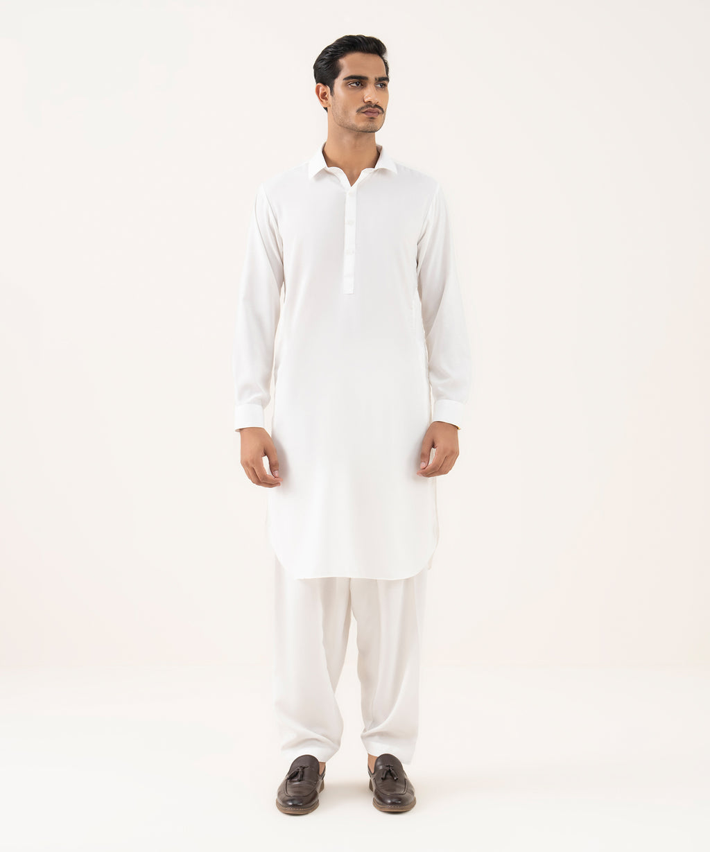 Men's Falak Plain Off-White Kurta Shalwar