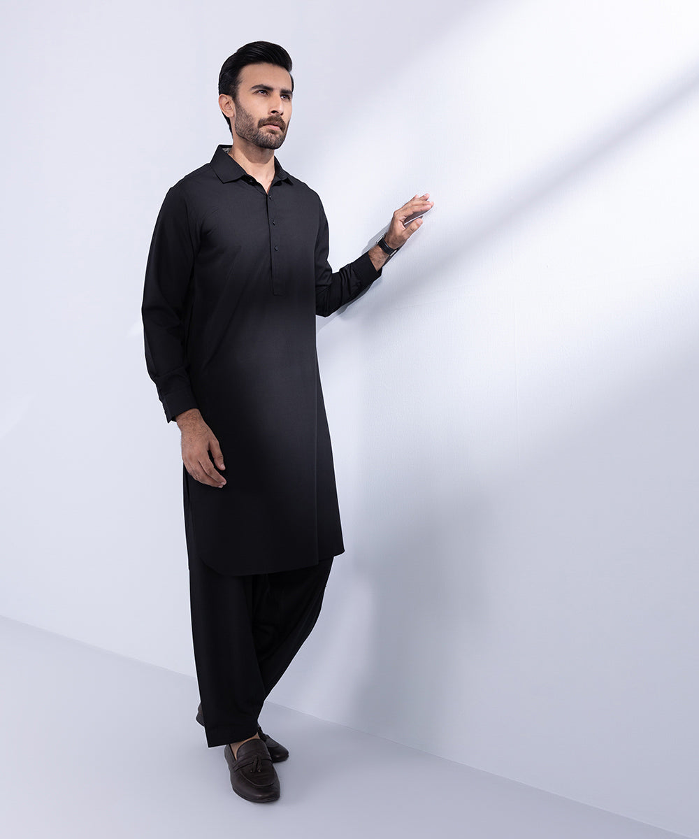 Men's Stitched Black Wash & Wear Kurta Shalwar