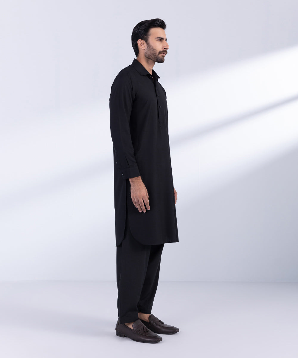 Men's Stitched Black Wash & Wear Kurta Shalwar