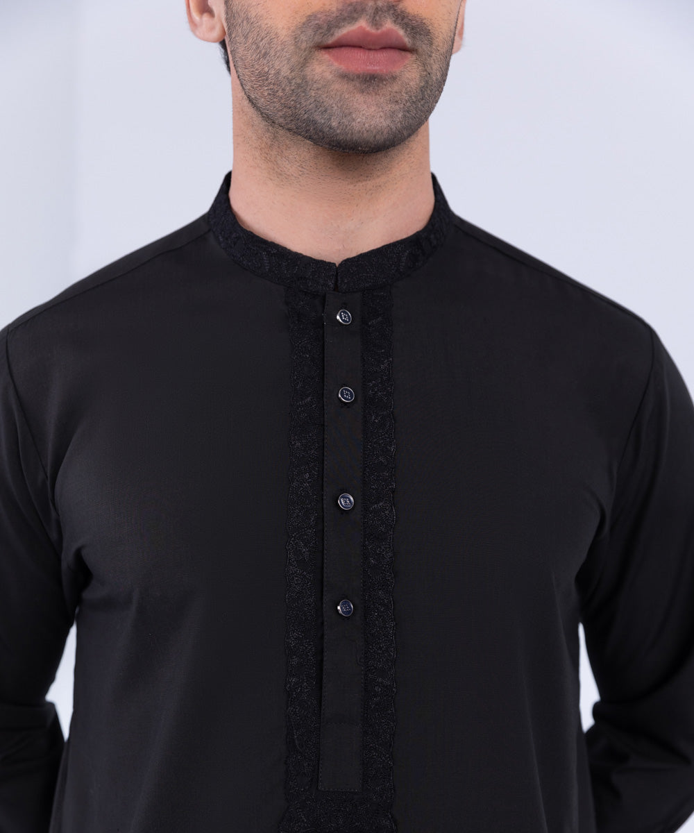 Men's Stitched Black Wash & Wear Kurta Trousers