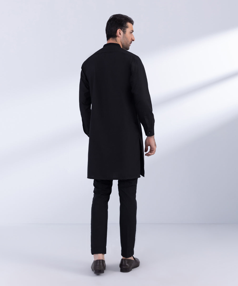 Men's Stitched Black Wash & Wear Kurta Trousers