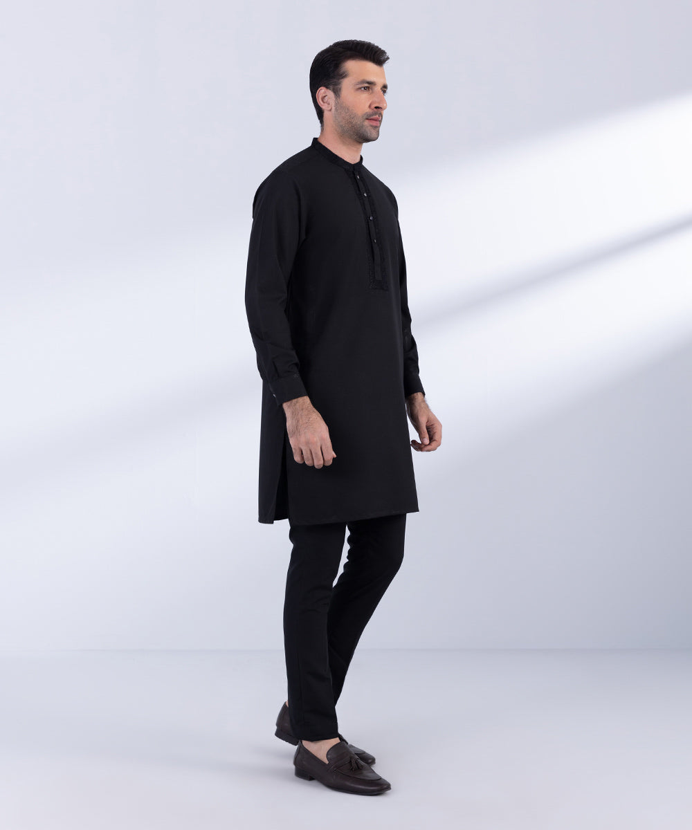 Men's Stitched Black Wash & Wear Kurta Trousers