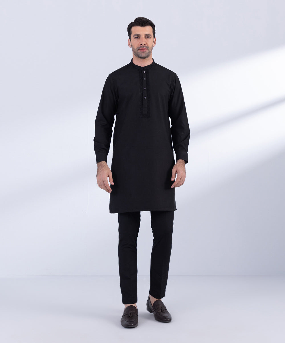 Men's Stitched Black Wash & Wear Kurta Trousers