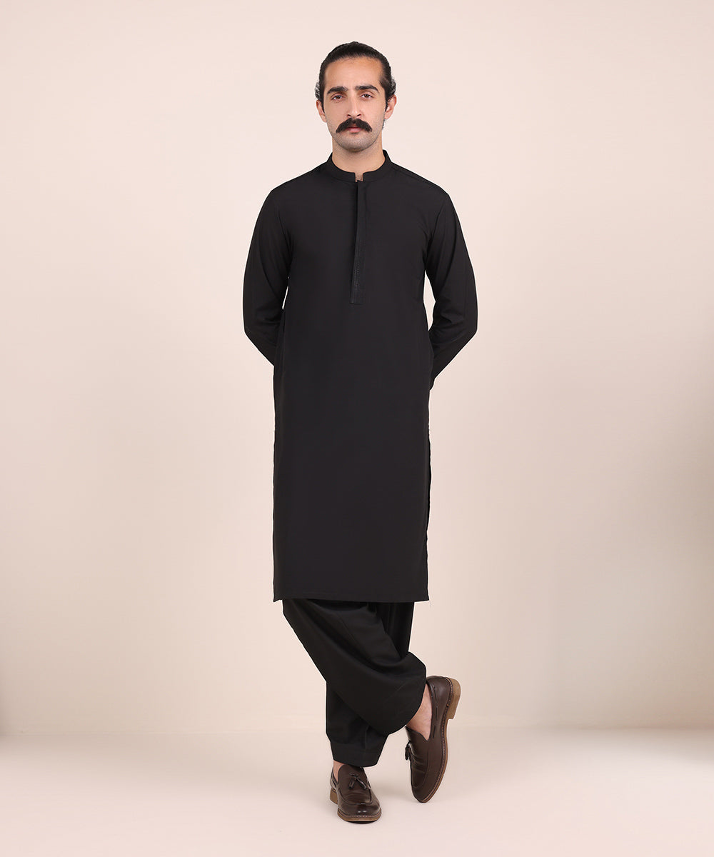 Men's Stitched Black Wash & Wear Kurta Shalwar