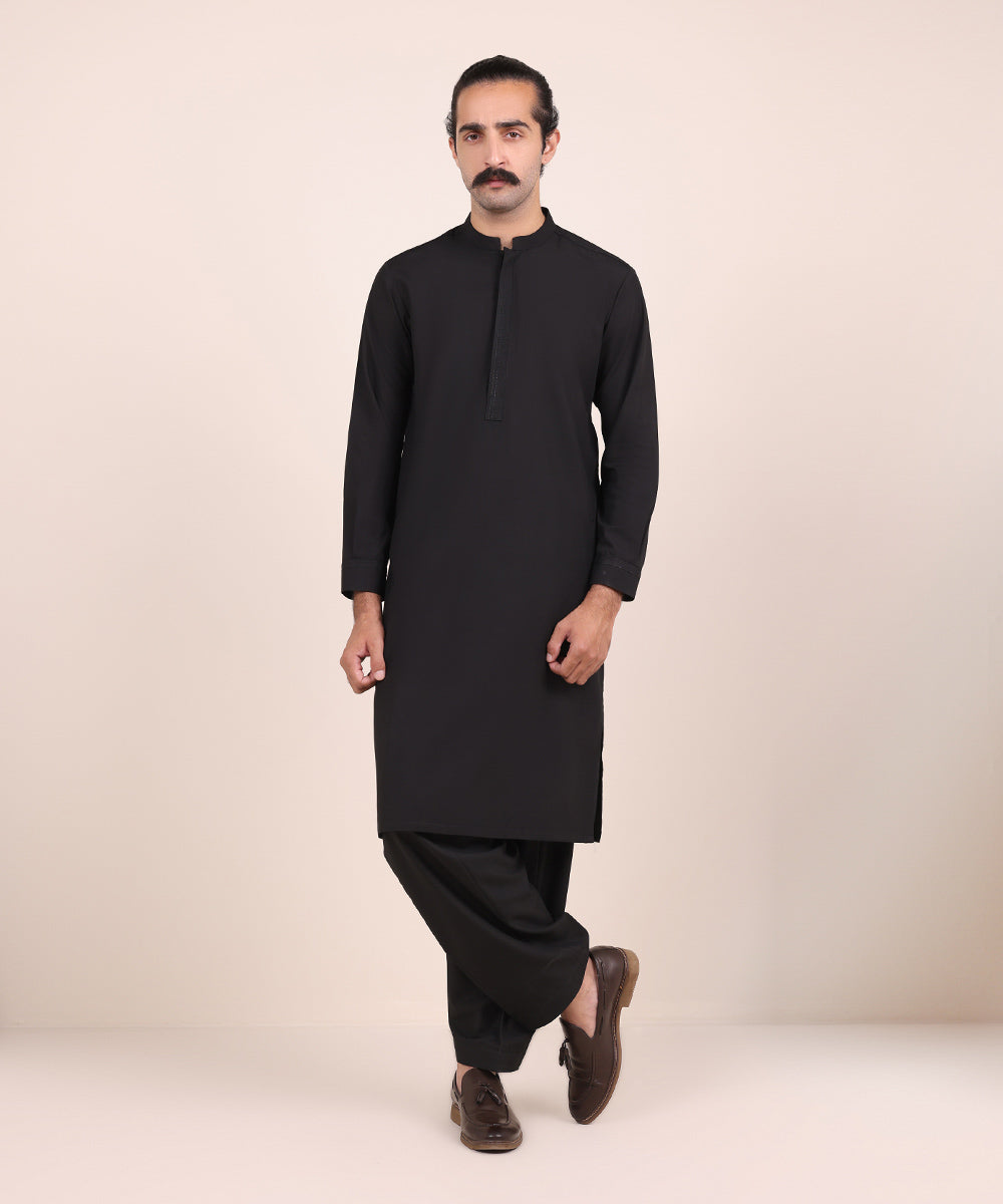 Men's Stitched Black Wash & Wear Kurta Shalwar