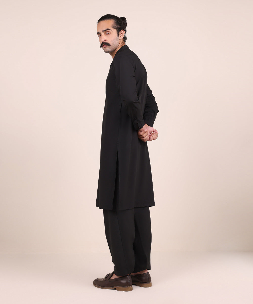 Men's Stitched Black Wash & Wear Kurta Shalwar