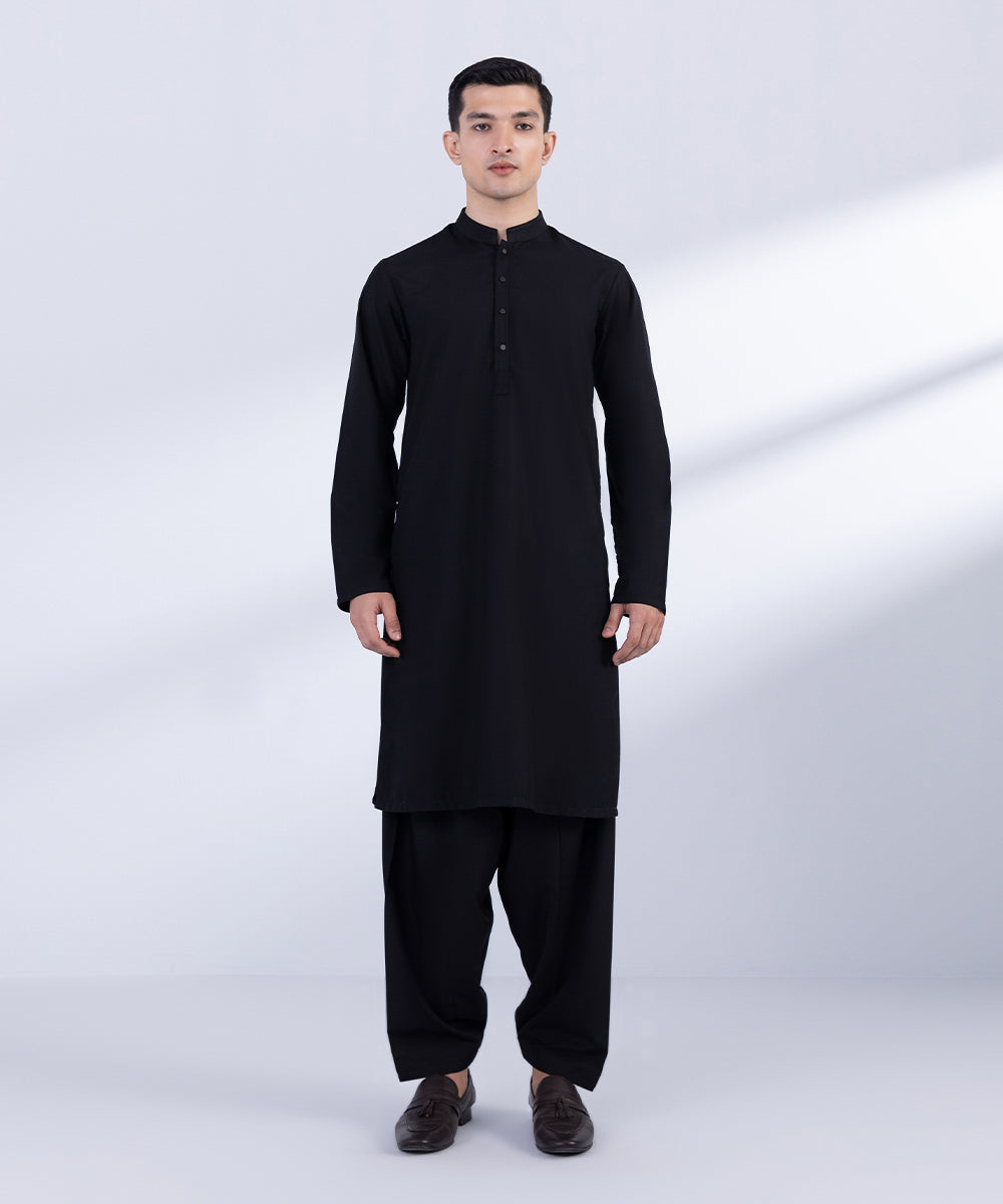 Men's Stitched Black Wash & Wear Kurta Shalwar