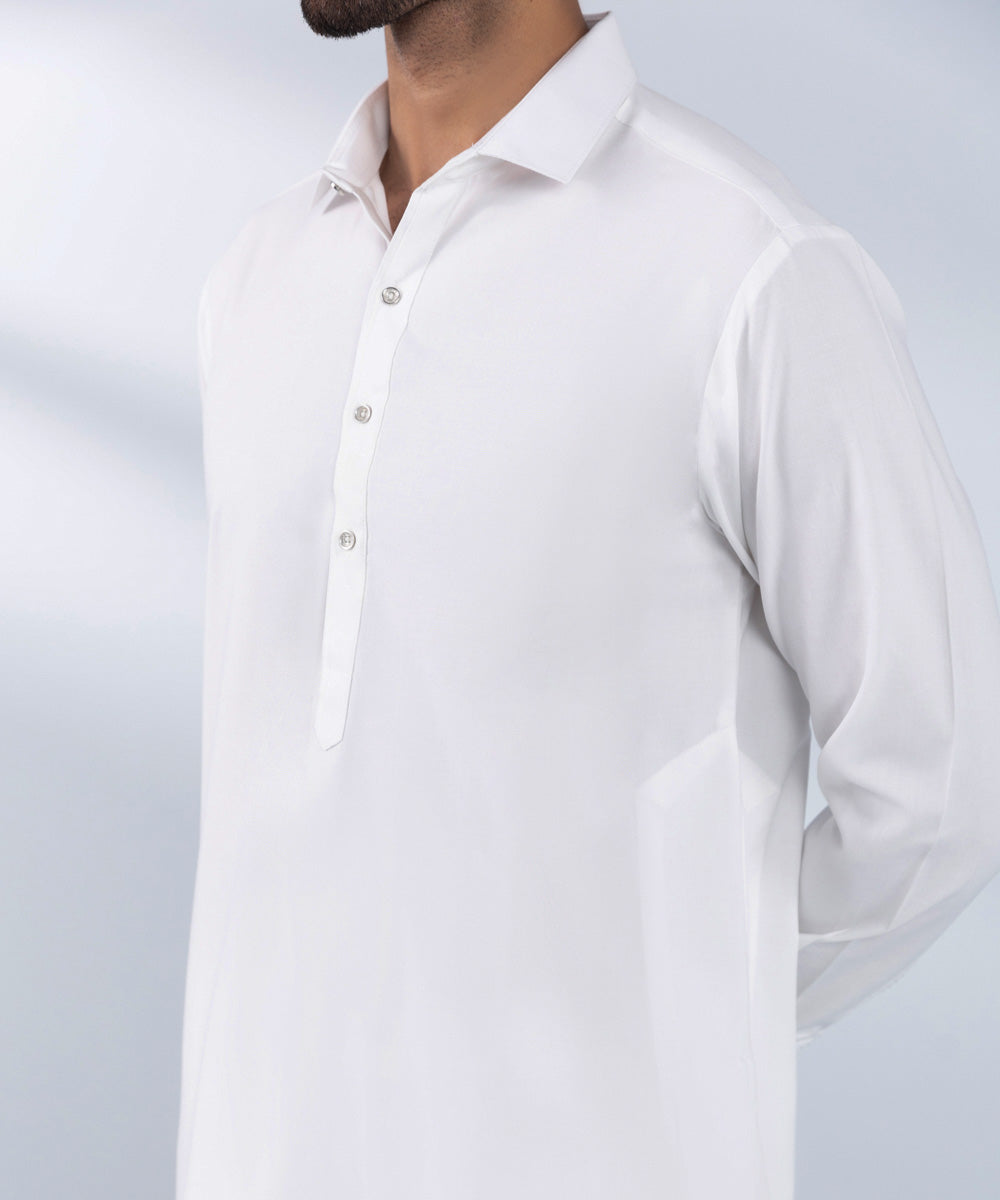 Men's Stitched White Wash & Wear Kurta Shalwar