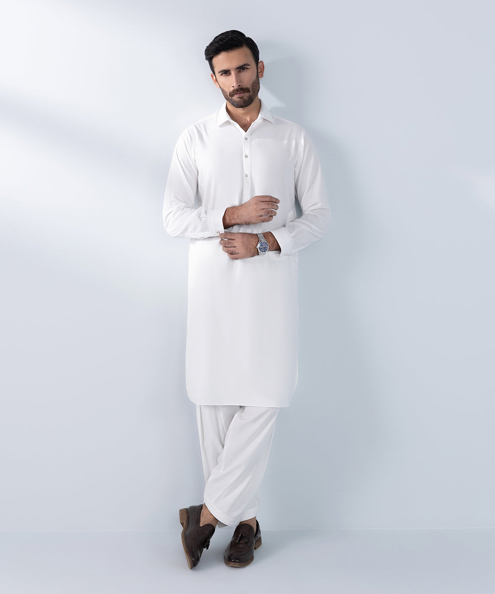 Men's Stitched White Wash & Wear Kurta Shalwar