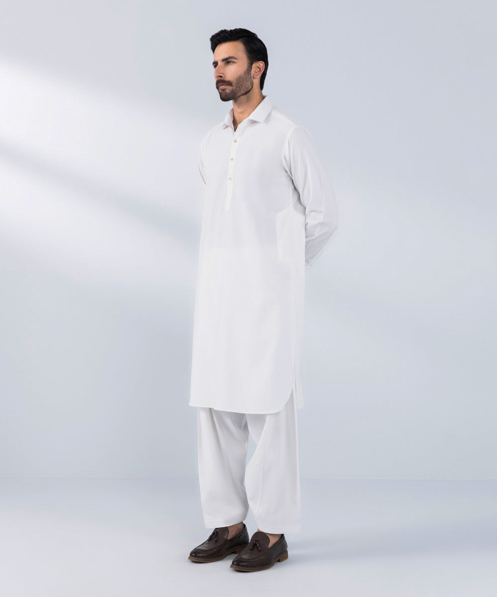 Men's Stitched White Wash & Wear Kurta Shalwar